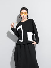 Women Color Block Pocket Bat Sleeve Blouse